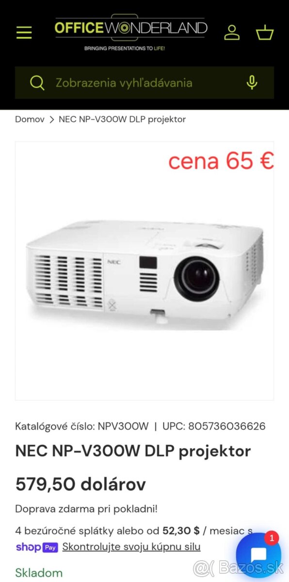 Projektor NEC V300W plne funkčný 100% stav