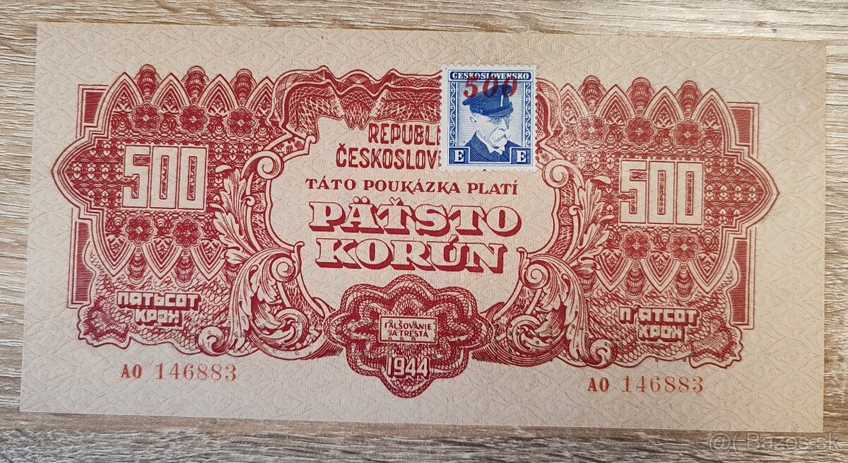 500 korun, 1944, AO, 2 x dolny SPECIMEN + kolok