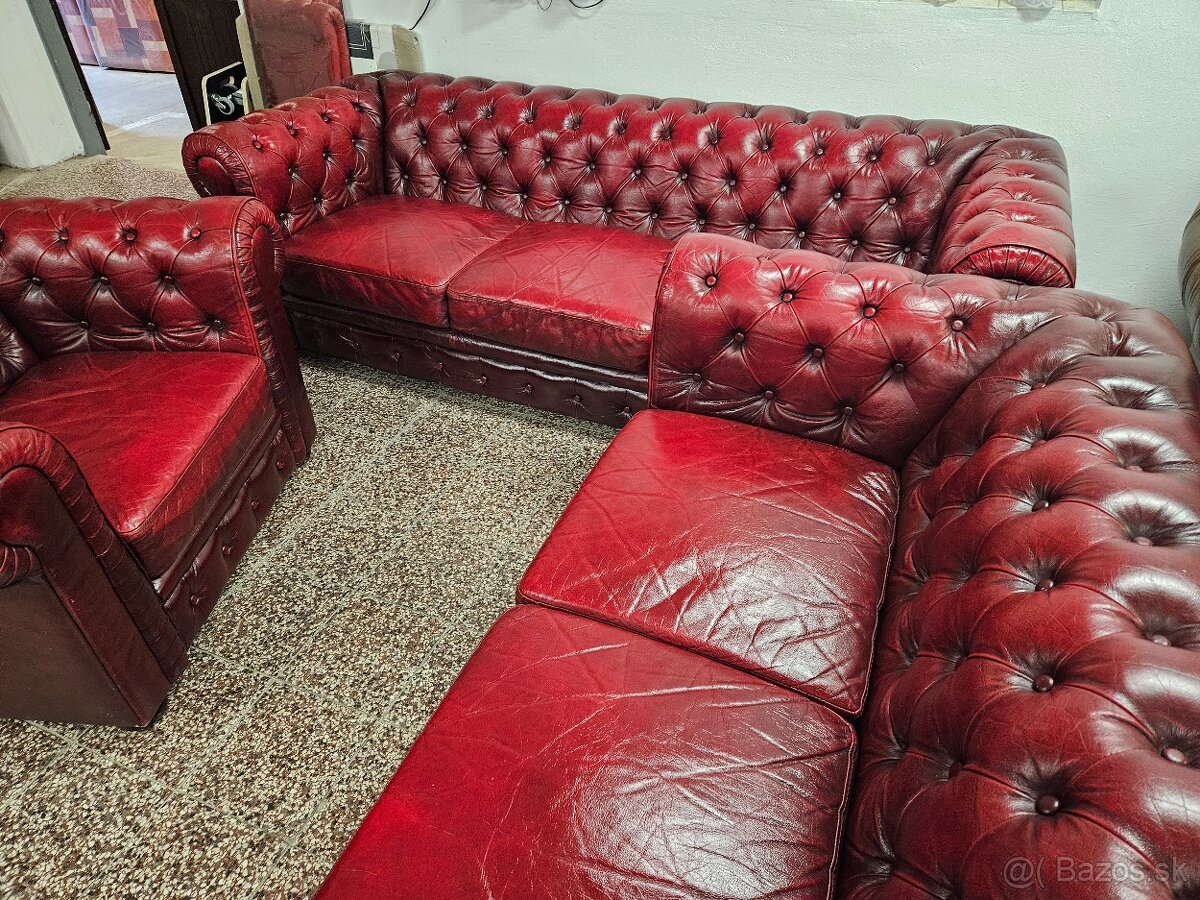 CHESTERFIELD ŠTÝL 3+2+1,KOŽENÁ-ZNÍŽENÁ CENA