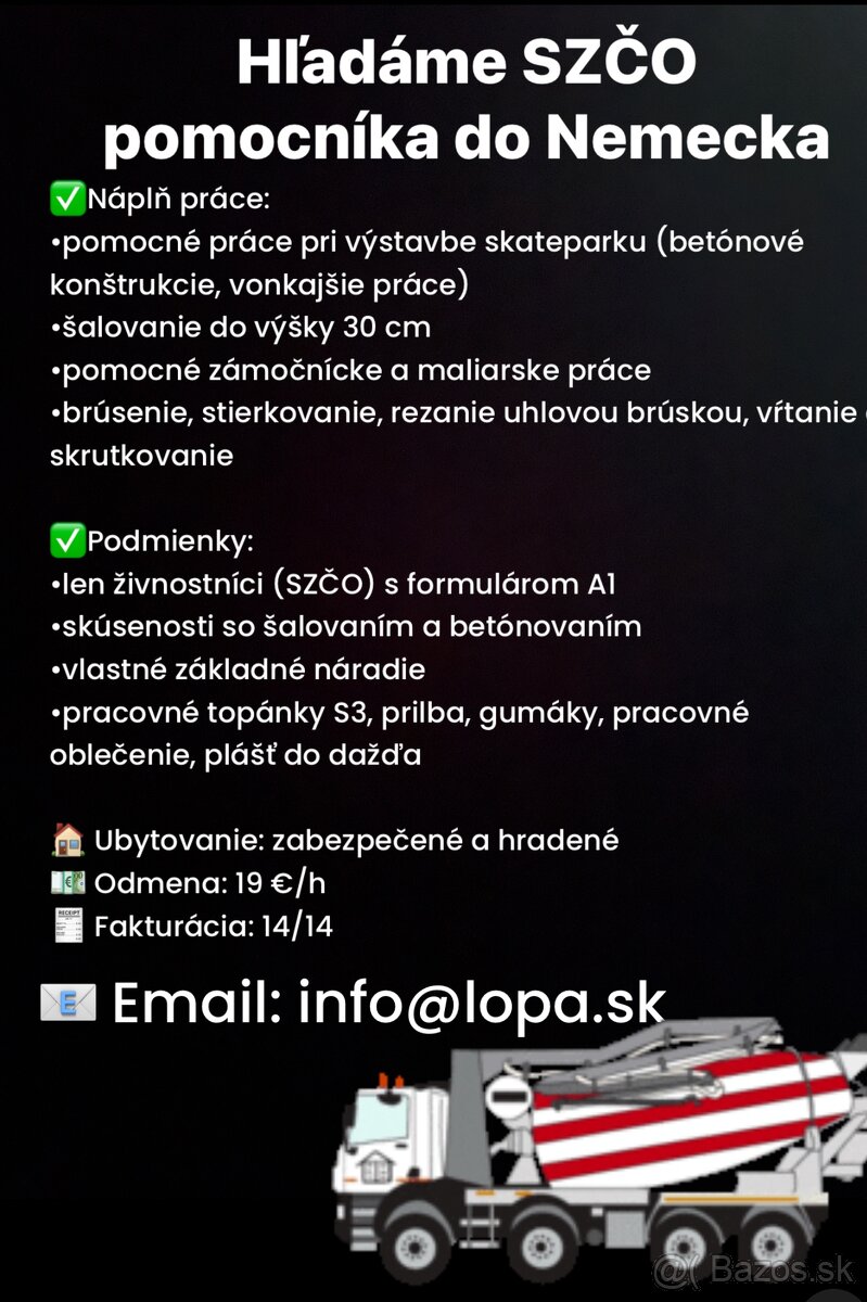 Hľadáme SZČO pomocníka do Nemecka