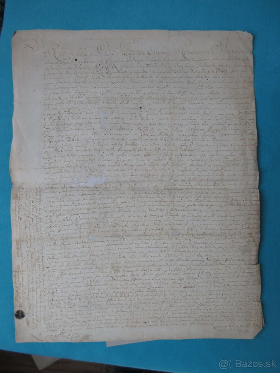 Listina r. 1733 cisára Leopolda I., rod Berdacz, odpis