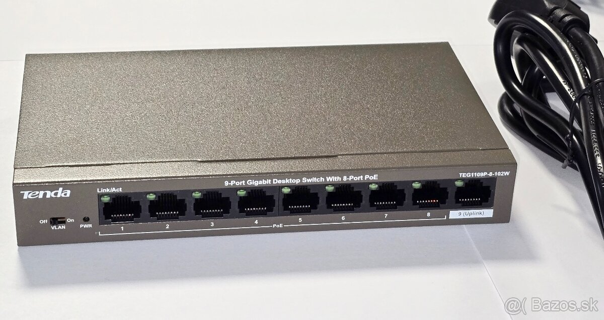 Tenda TEG1109P-8-102W PoE AT switch 8x PoE 802.3af/at + 1x U