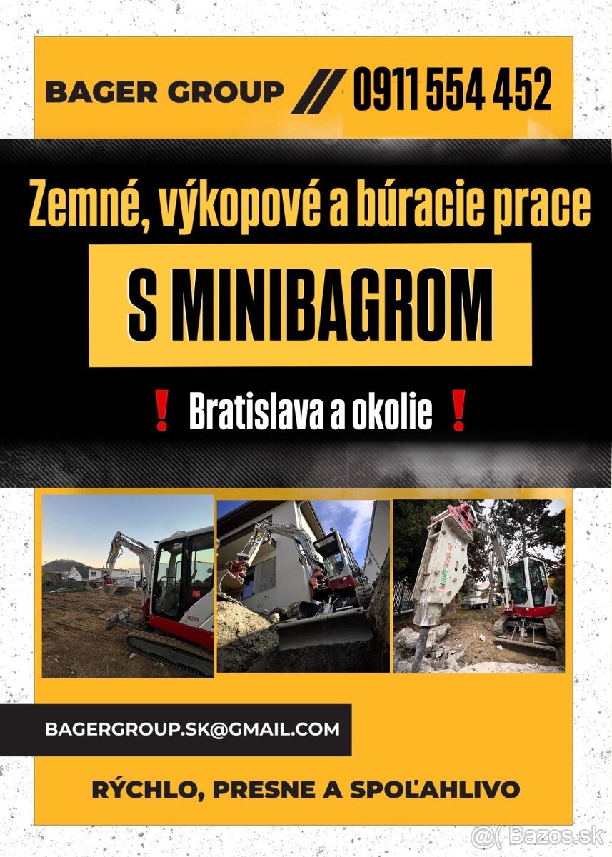 Zemné, výkopové a búracie prace s minibagrom