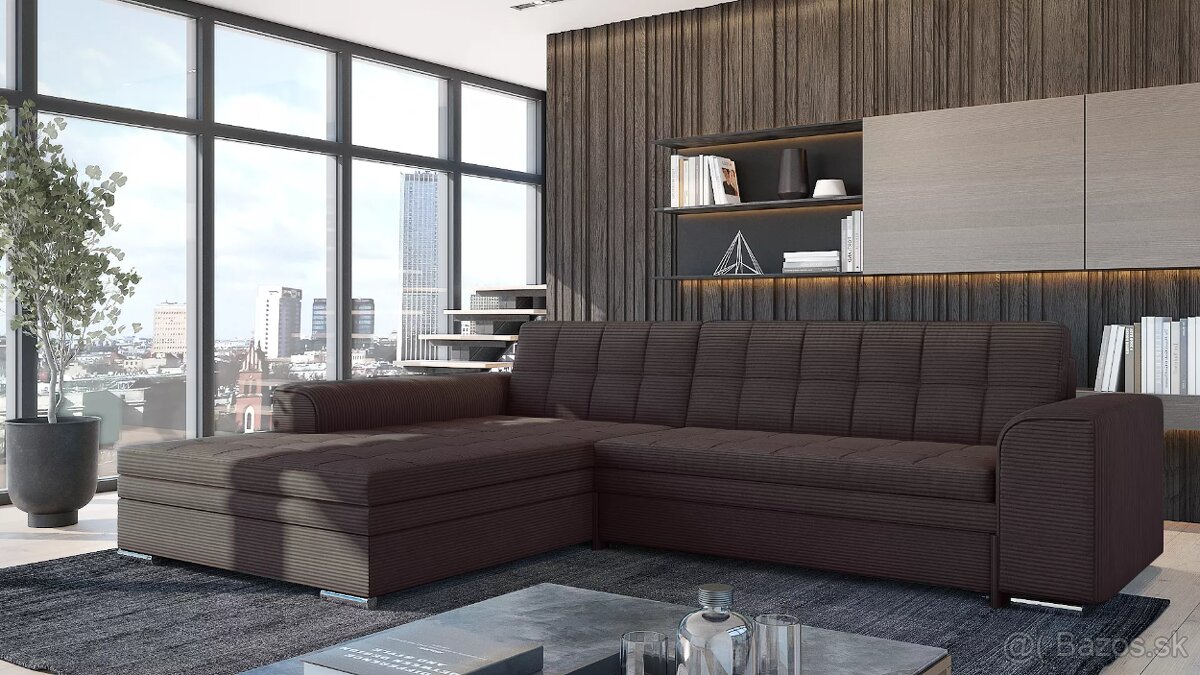 Sedacia súprava v tvare L hnedá