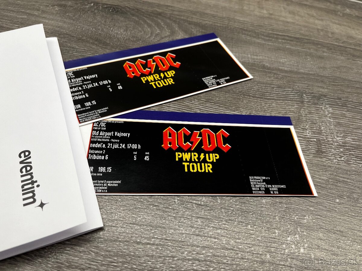 2ks Lístky koncert AC/DC TOP miesta na SEDENIE