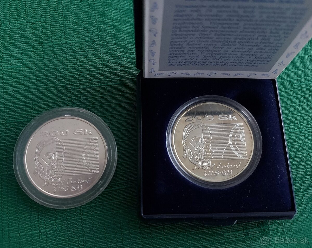 Strieborná pamätná minca 200Sk, 1996, S. Jurkovič, proof+Bk