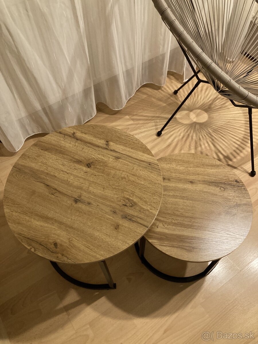 PRÍRUČNÝ STOLÍK DUO, prírodná farba, čierna, 53-43/45-35 cm