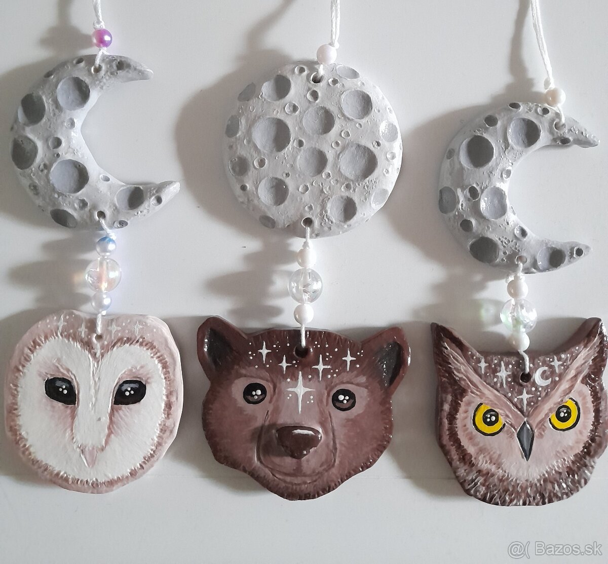 Zavesna dekoracia mesiac, medved, sova