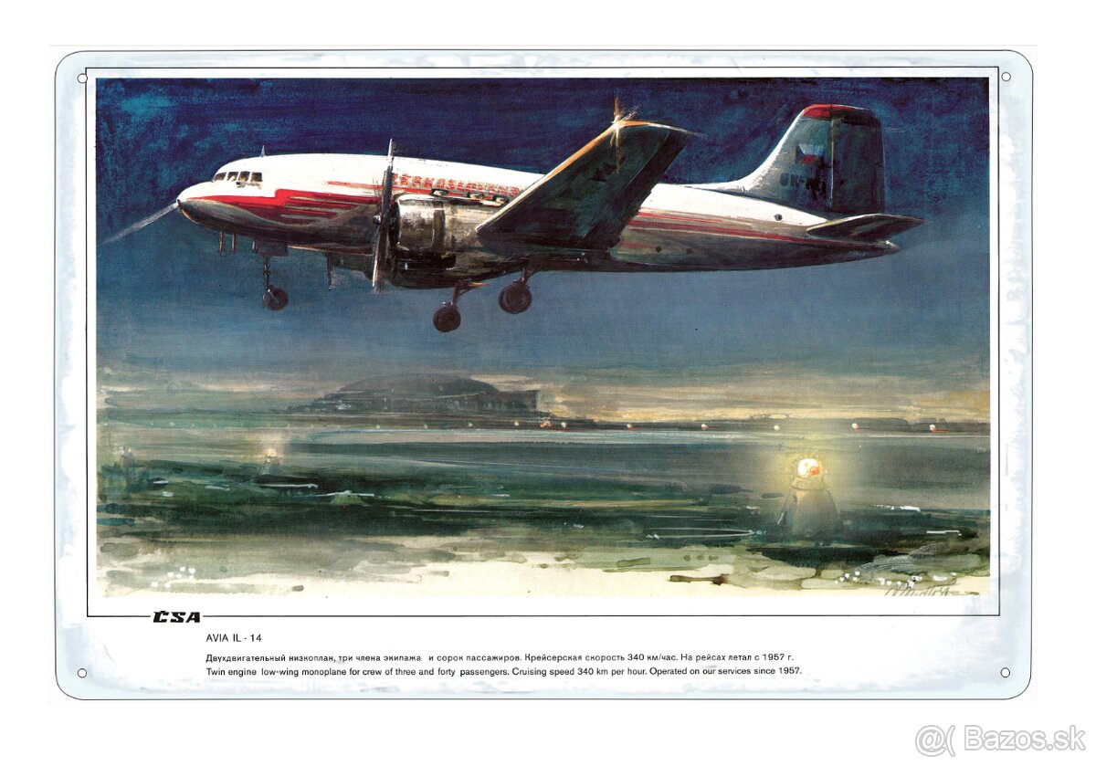 plechová cedule - Avia Il-14 (Československé aerolinie)