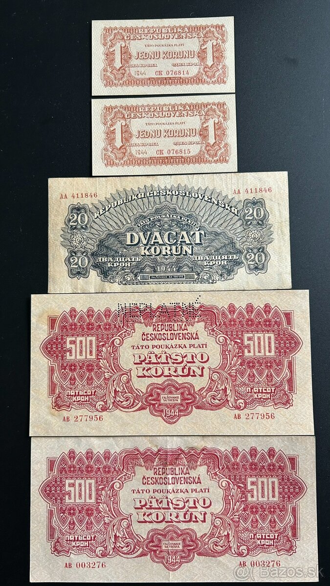 Bankovky ČSSR 1944 Neperforované