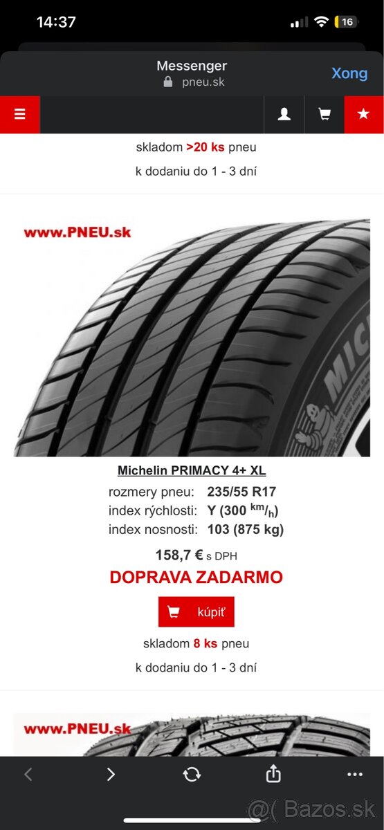 2ks pneumatíky Michelin PRIMACY 4+ XL 235/55 R17 Y103