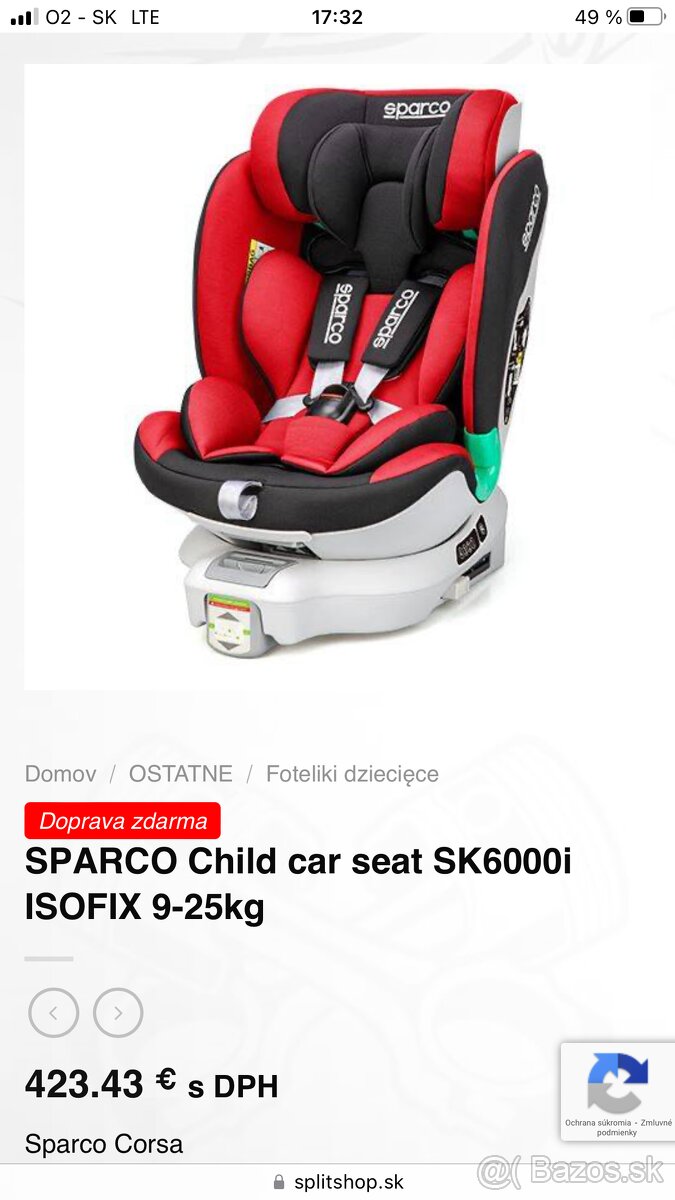 Nová Detská autosedačka SPARCO 420€❌330€✅❗️❗️❗️