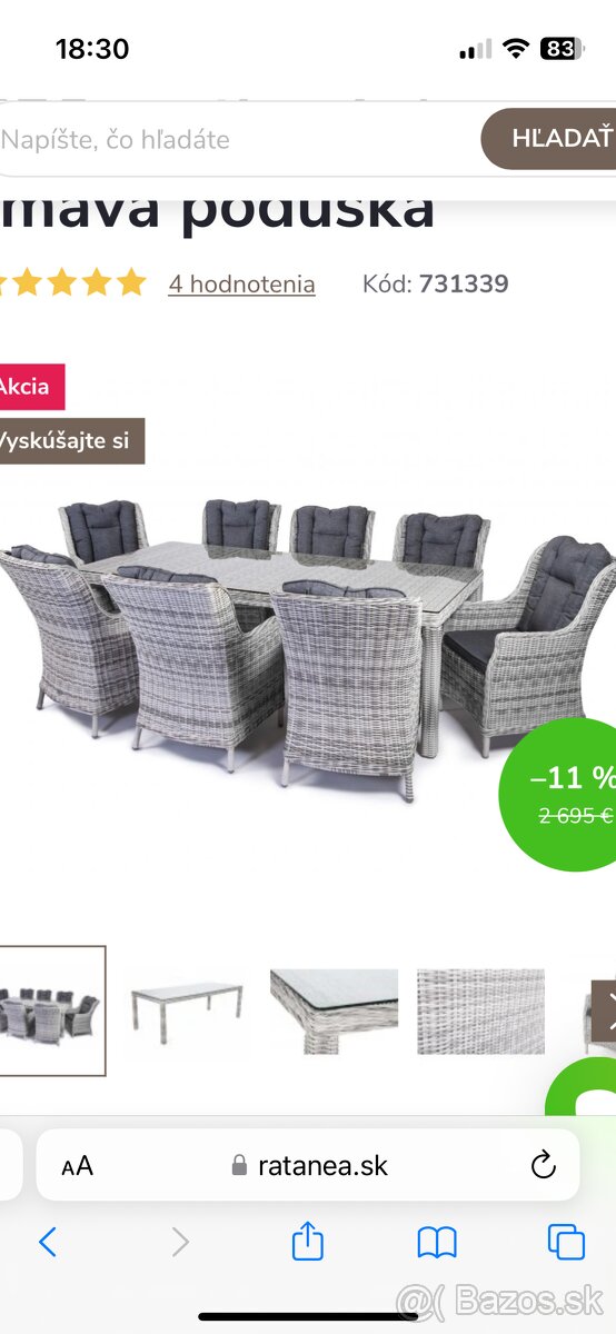 Záhradný jedálenský ratanový set Ratanea