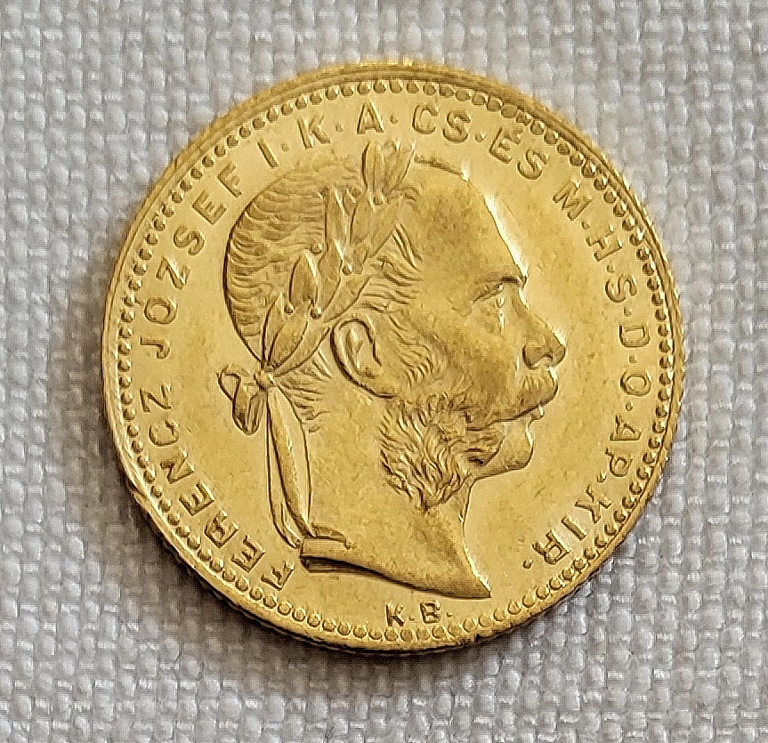 PREDANÝ Zlatý uhorský 8 zlatník FJI 1880 kb, super stav
