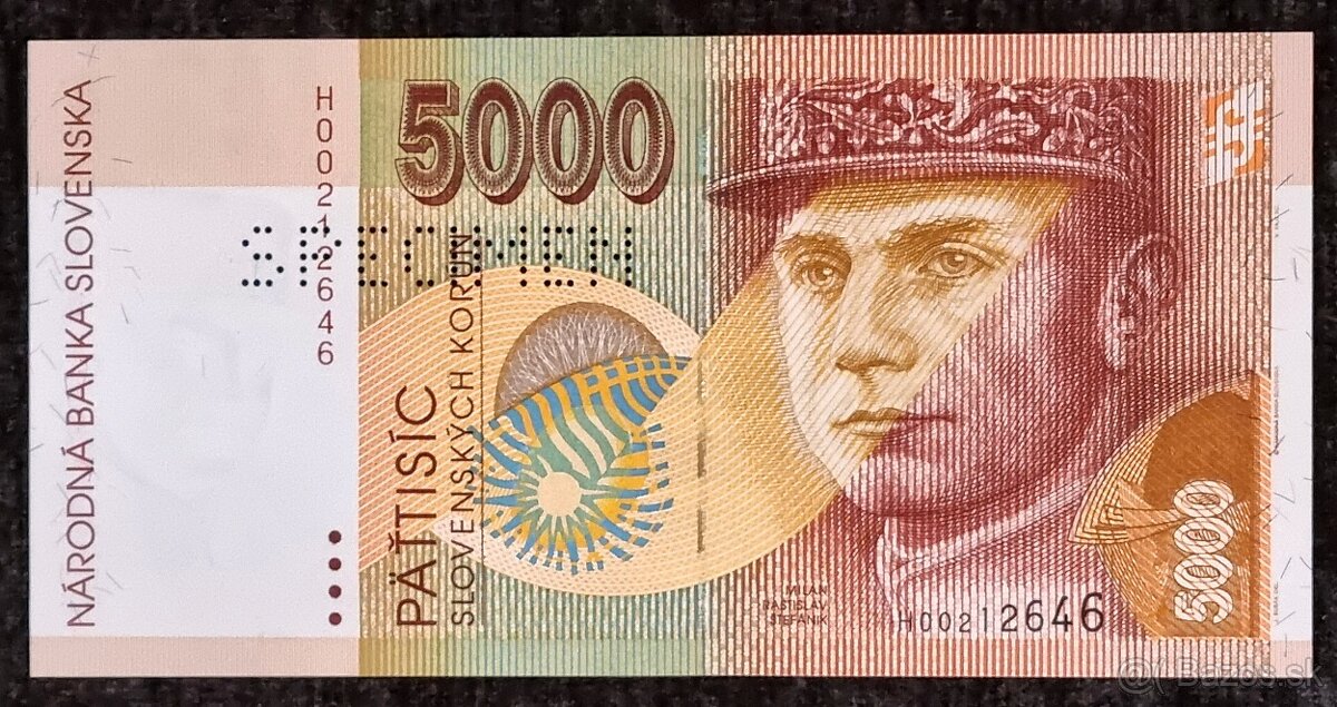 5000 Sk 1995 séria H , bankový vzor , mimoriadne vzácna UNC