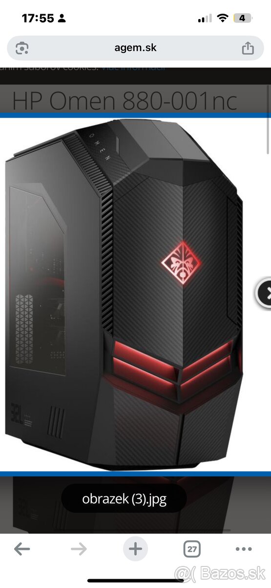 HP Omen 880-001+monitor,myš,klavesnica