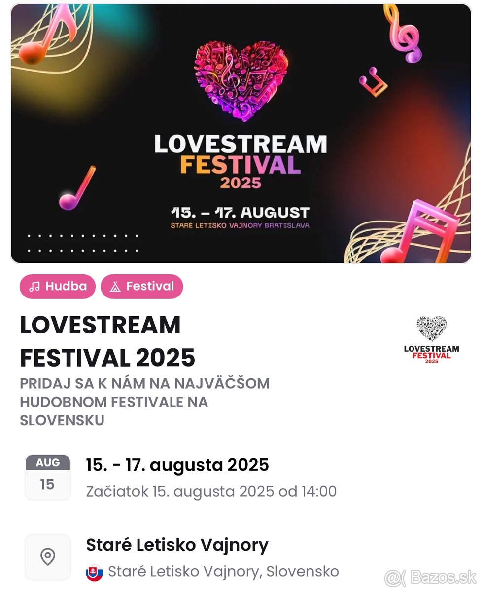 LOVESTREAM lístok na sobotu