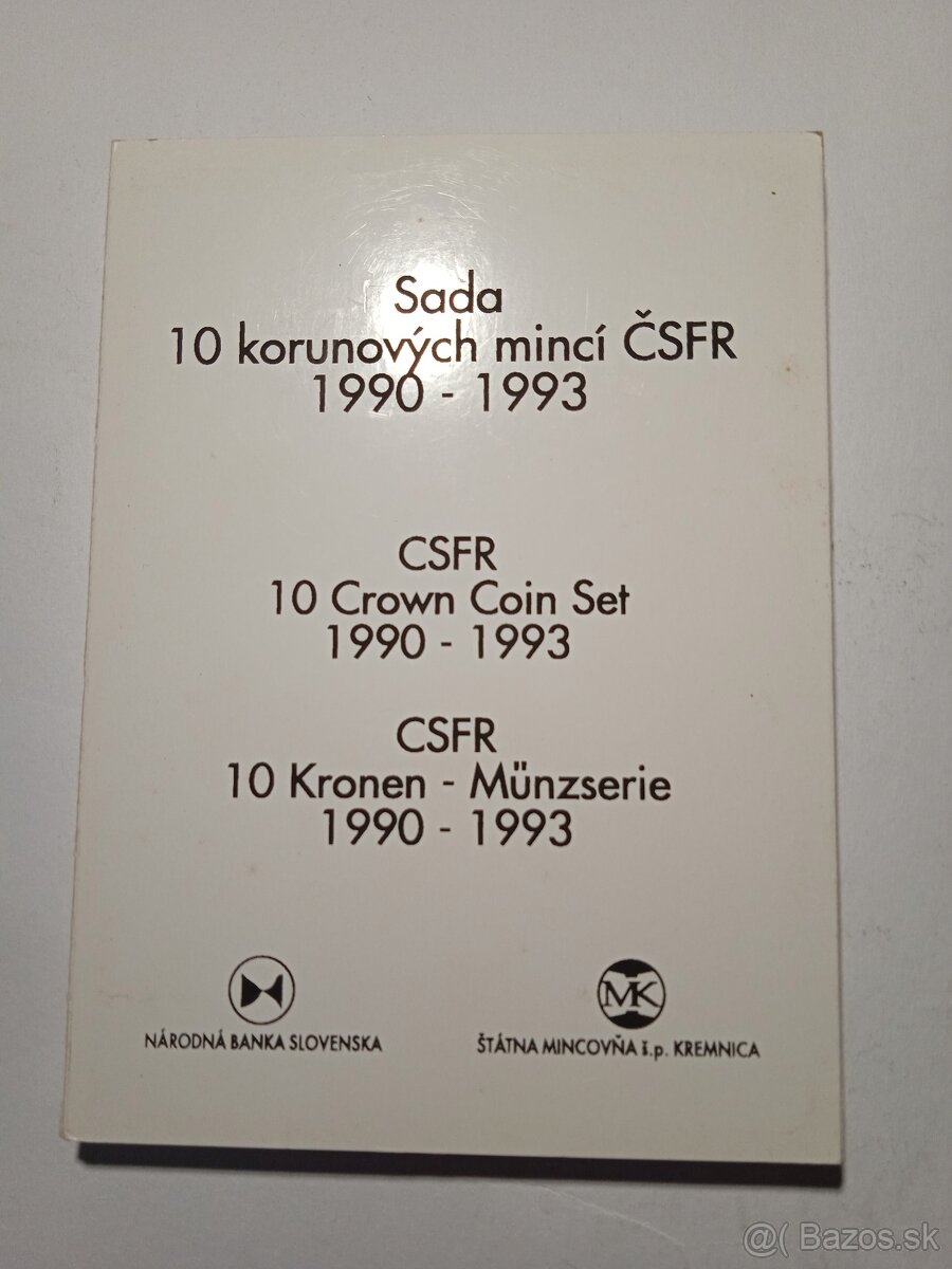 Sada 10 korunových mincí ČSFR 1990 - 1993