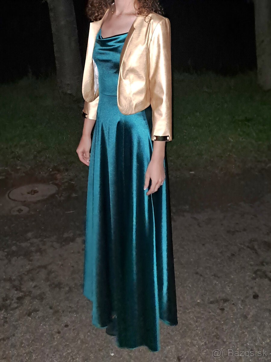 Plesové elegantné šaty + sako a retiazka okolo pásu