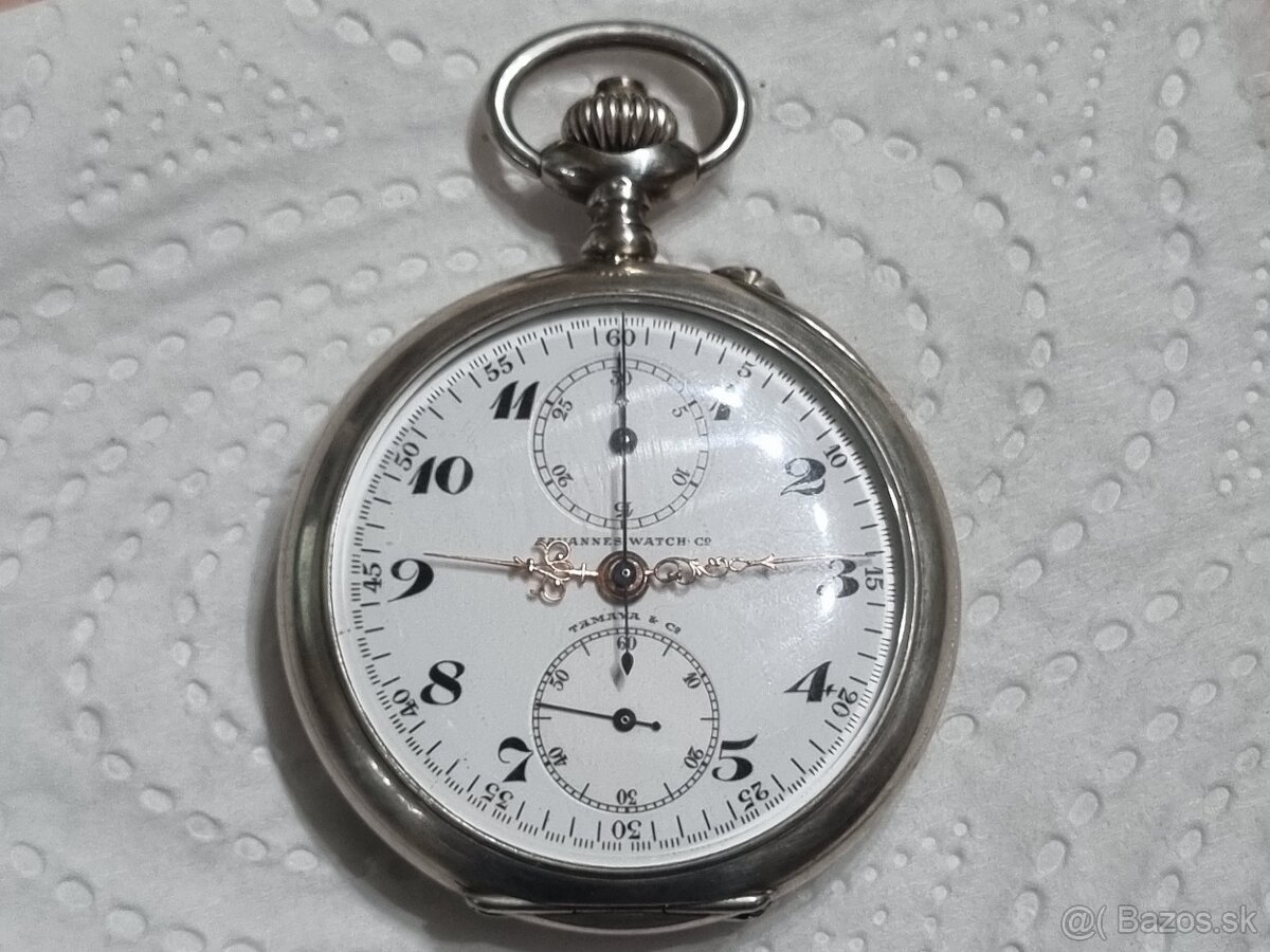 Strieborné, vreckové hodinky,chronograf.