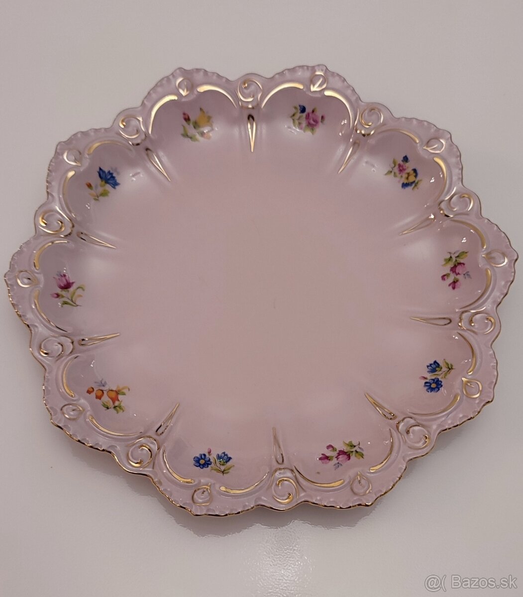 Růžový porcelán, dezertní talíř, Chodov
