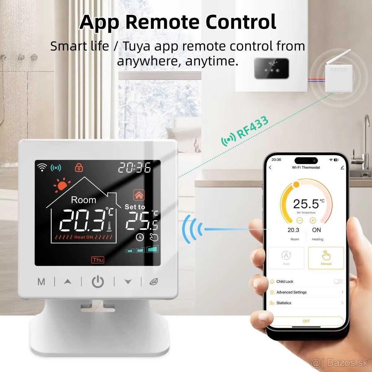 WiFi smart termostat RF433.