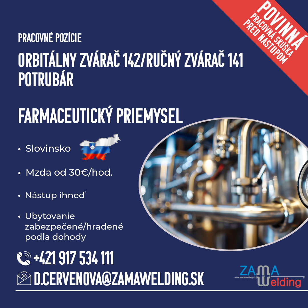 Zvárač 141/142, Potrubár – Projekty v EÚ, mzda od 30 €/hod