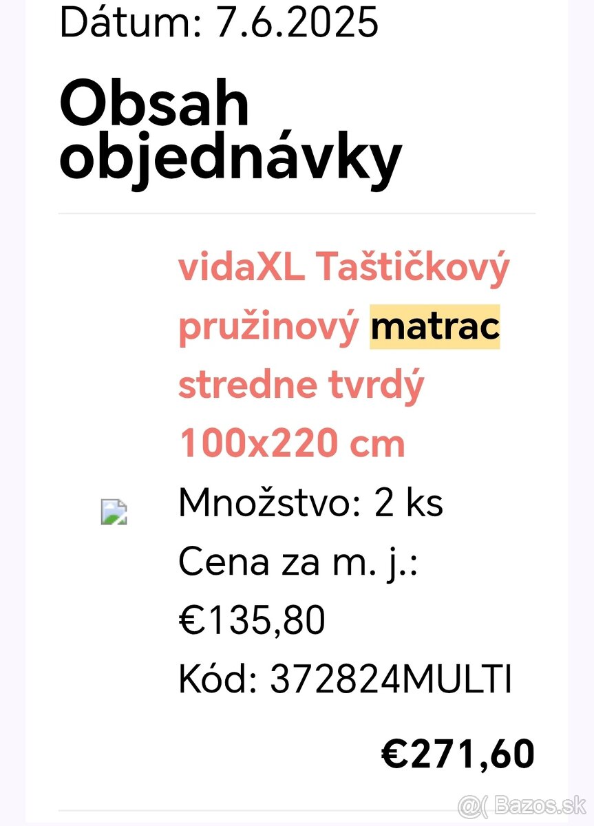 Taštičkový pružinový matrac 100x220 2ks