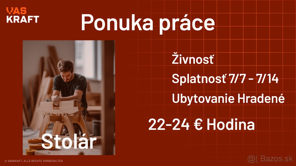 Hľadáme Stolárov - NEMECKO - 6700 €