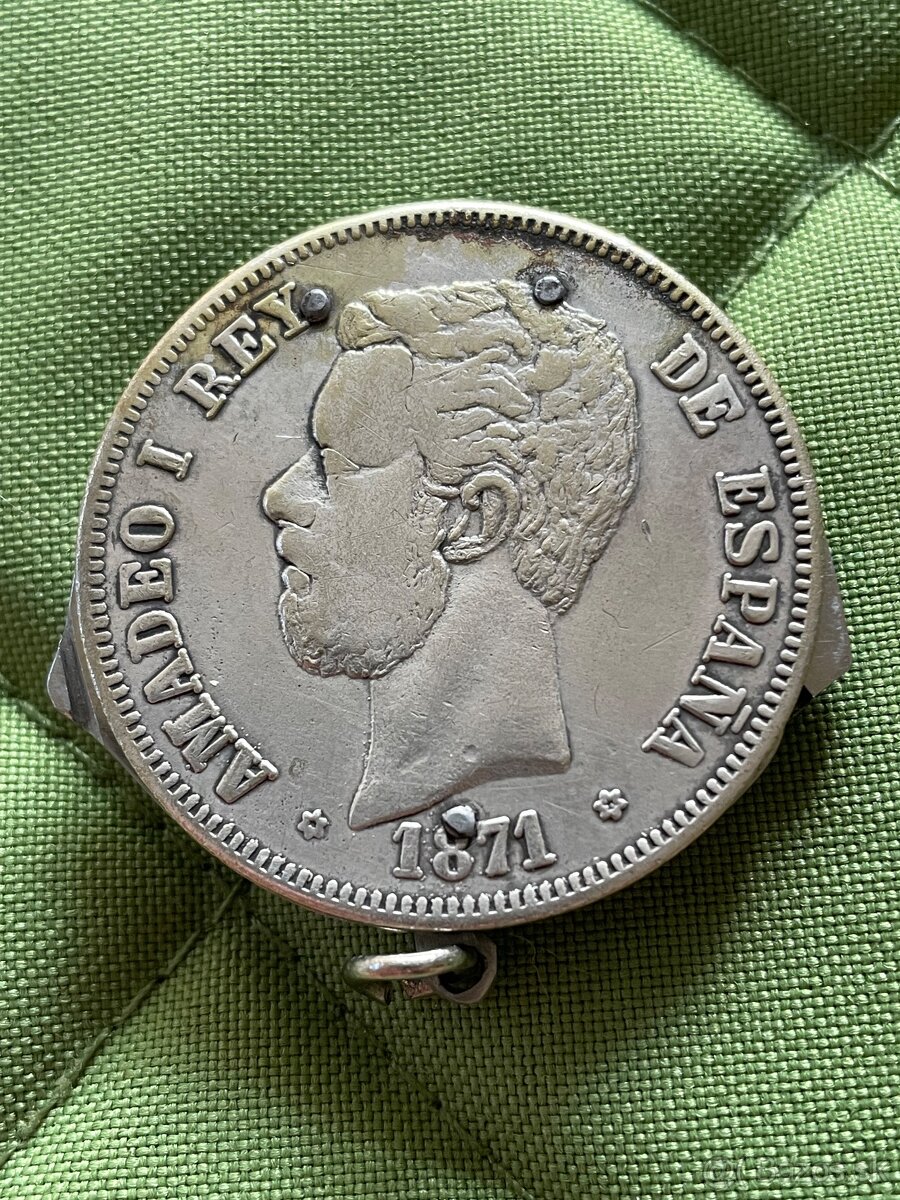 starožitny strieborný nožík 5 pesetas 1871