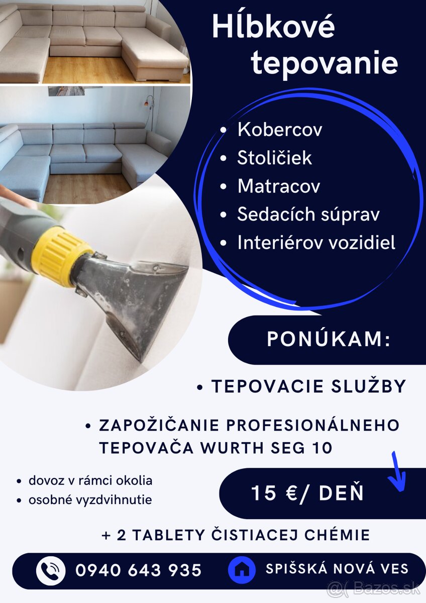 Tepovacie služby, prenájom tepovača