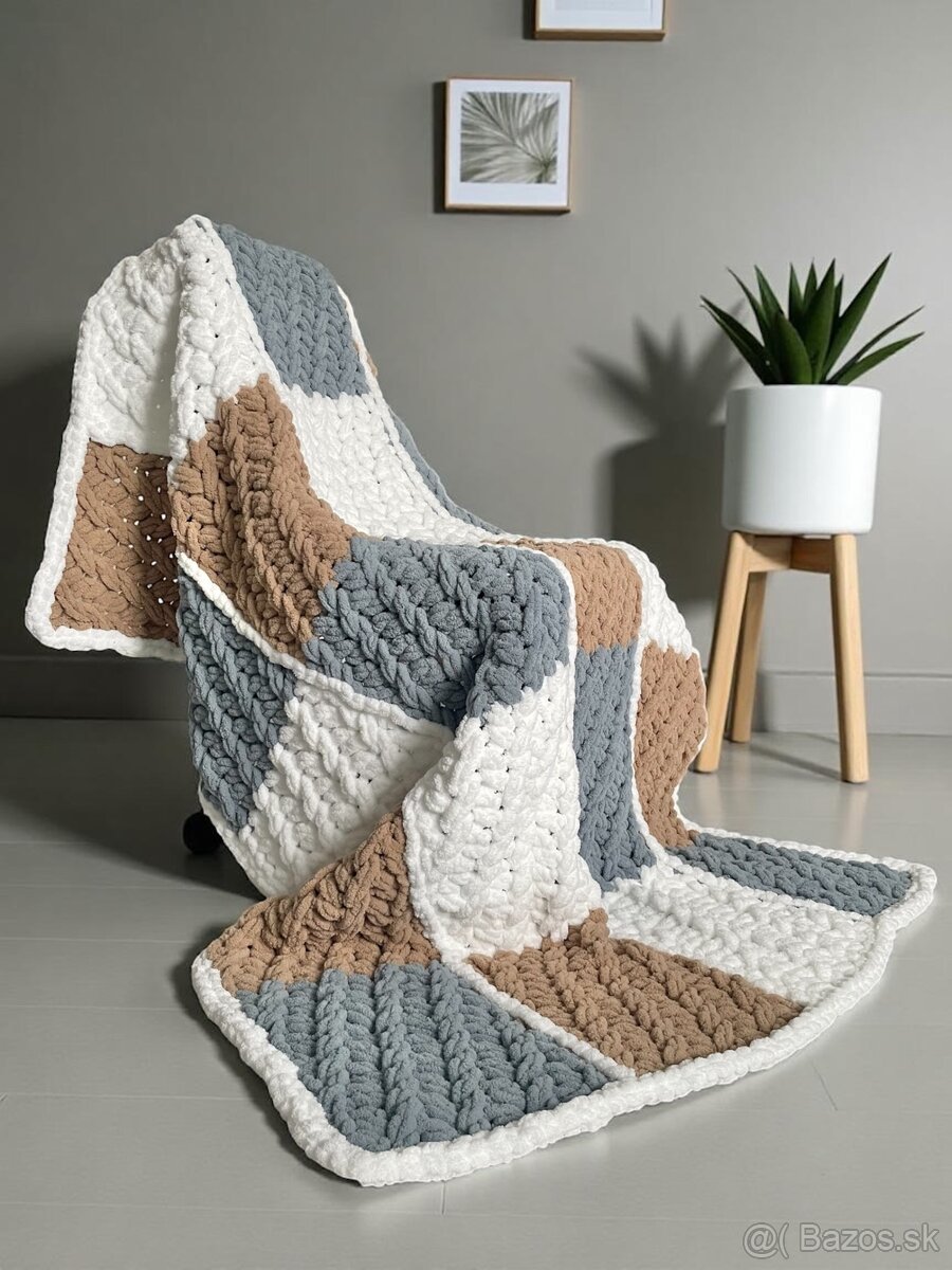 Patchwork deka z Alize Puffy 170x115cm bielo-šedo-hnedá