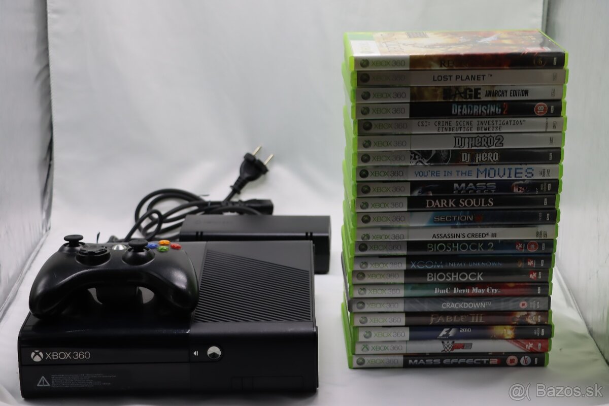 Xbox 360 E 500 GB + Ovládač + Napájanie + 21 hier
