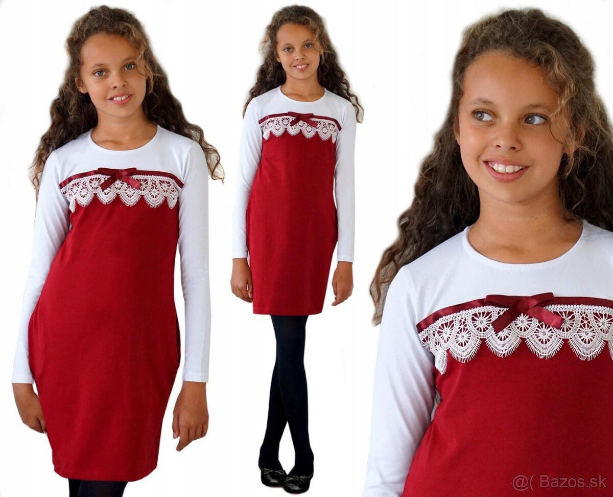 Dievčenské šaty bordovočervené 158/164