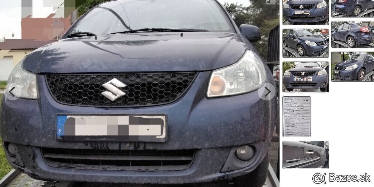 SUZUKI SX4 1.6 2008 predám NÁRAZNÍK, SVETLO, BLATNÍK, MOTOR