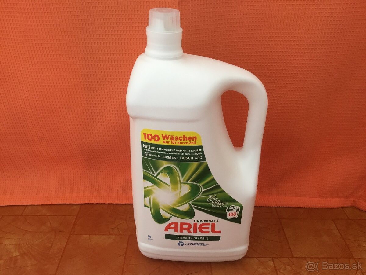 Prací gél Ariel pre biele prádlo, 5L, 100 praní, 2 kusy