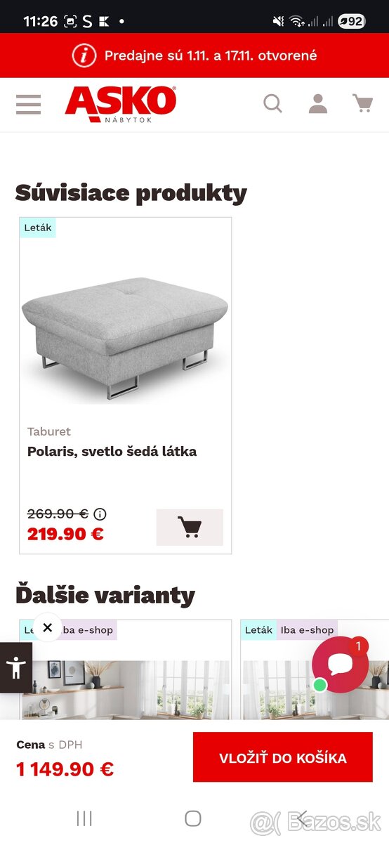 Mam na predaj sedaciu súpravu z aska Sedacia súprava