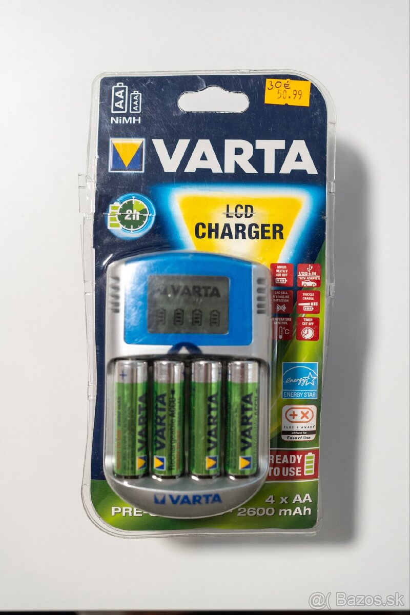 Predám nabijatelne Varta AA batérie 2600mAh + nabíjačka