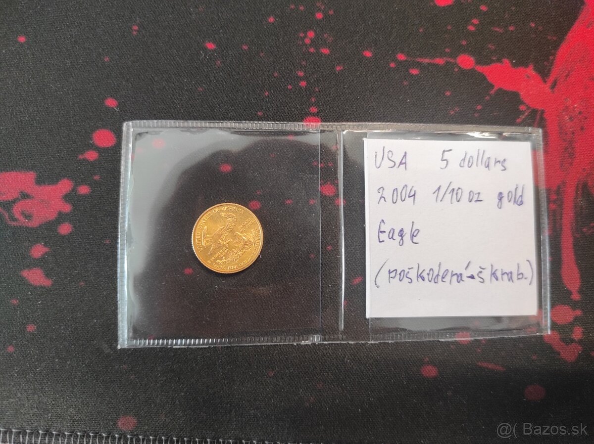 USA 5 DOLLARS 2004 ⅒Oz fine gold - škrabnutá