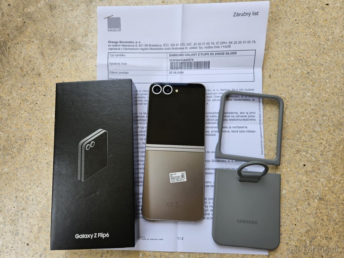 Samsung Z Flip6 12GB/256GB, strieborny,ako novy,zaruka,kryt