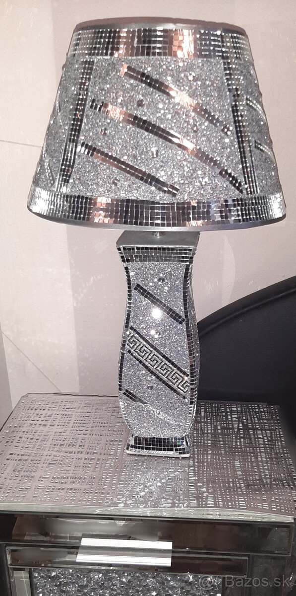Strieborné zrkadlové stolové lampy s kryštáľmi, vzor Versace