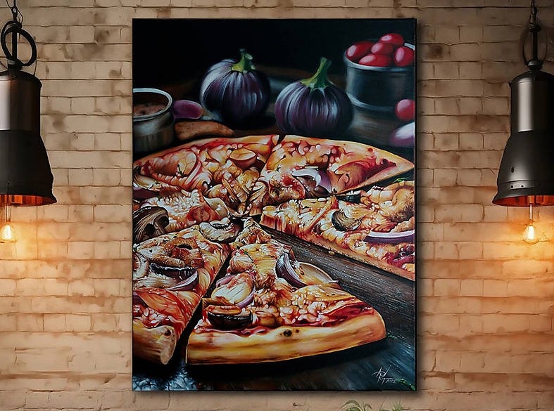 Realistická maľba akrylom na plátne PIZZA