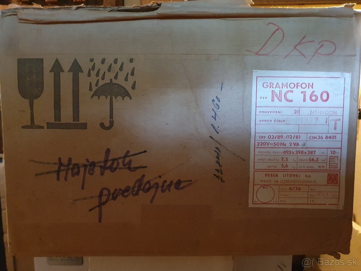 Originálna krabica Gramofón NC-160 Tesla Litovel