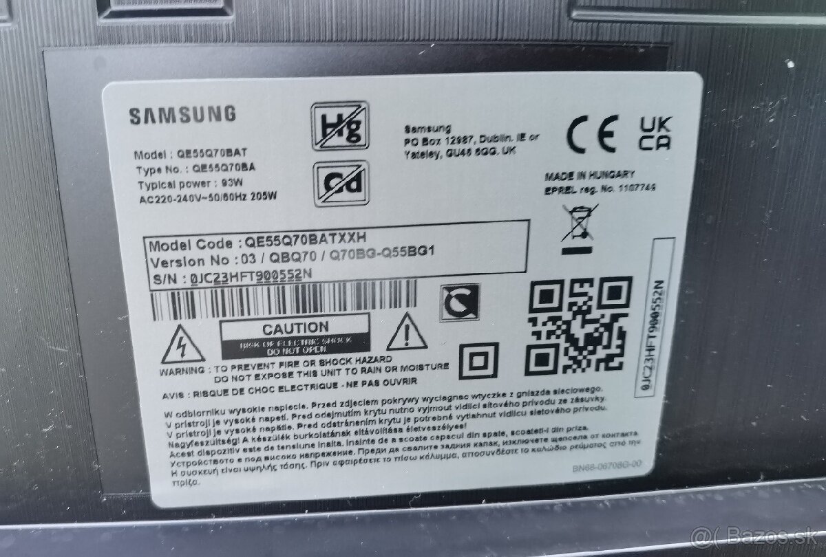 Predám všetky diely z TV Samsung QE55Q70BAT