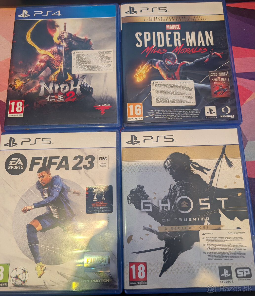 Spider-man Miles morales, Ghost of Tsushima, Fifa 23, Nioh 2
