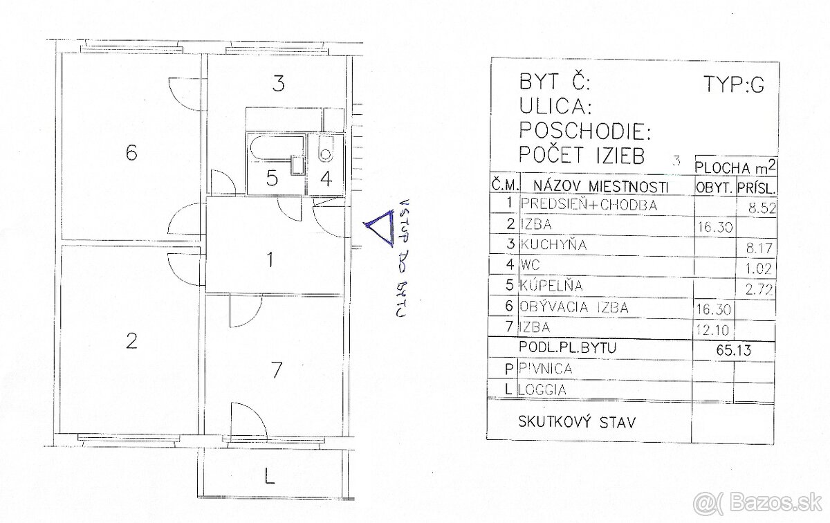 3 izb. Humenská (Terasa), OV, LO, 6.p., PS