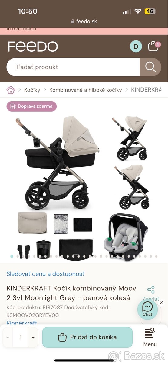 KINDERKRAFT Kočík kombinovaný Moov 2 3v1 Moonlight Grey