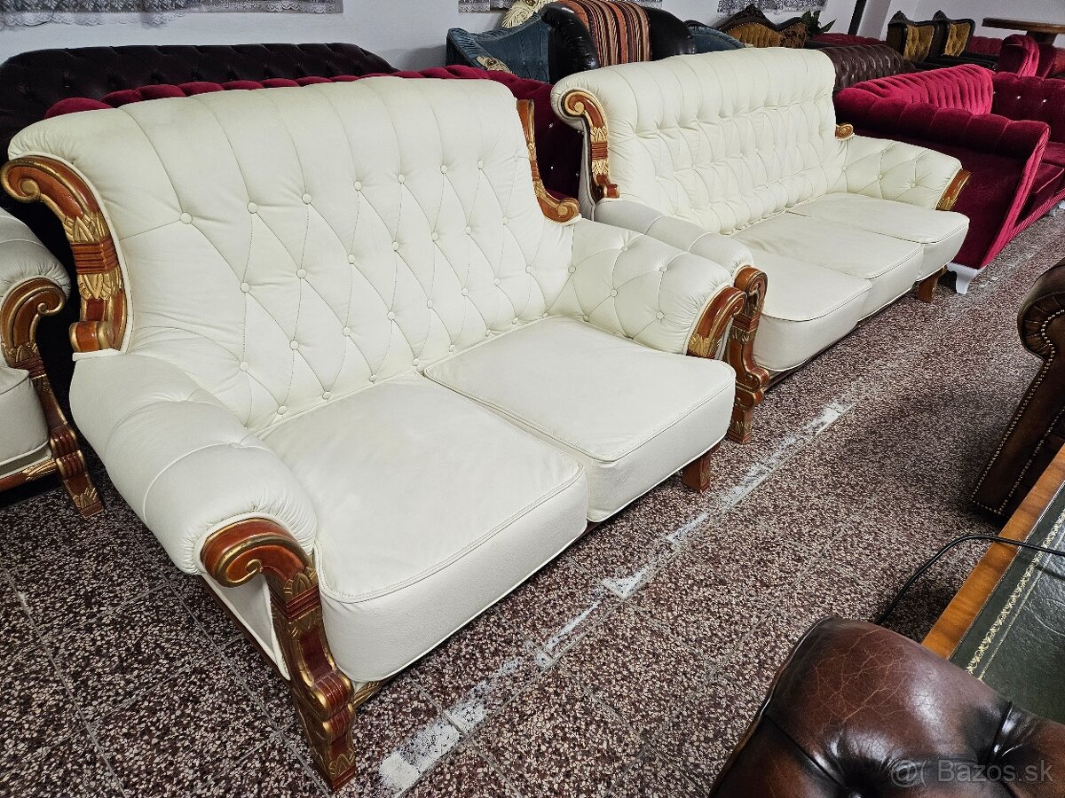 CHESTERFIELD SEDAČKA,KOŽENÁ-KOMBINOVANÁ S DREVOM
