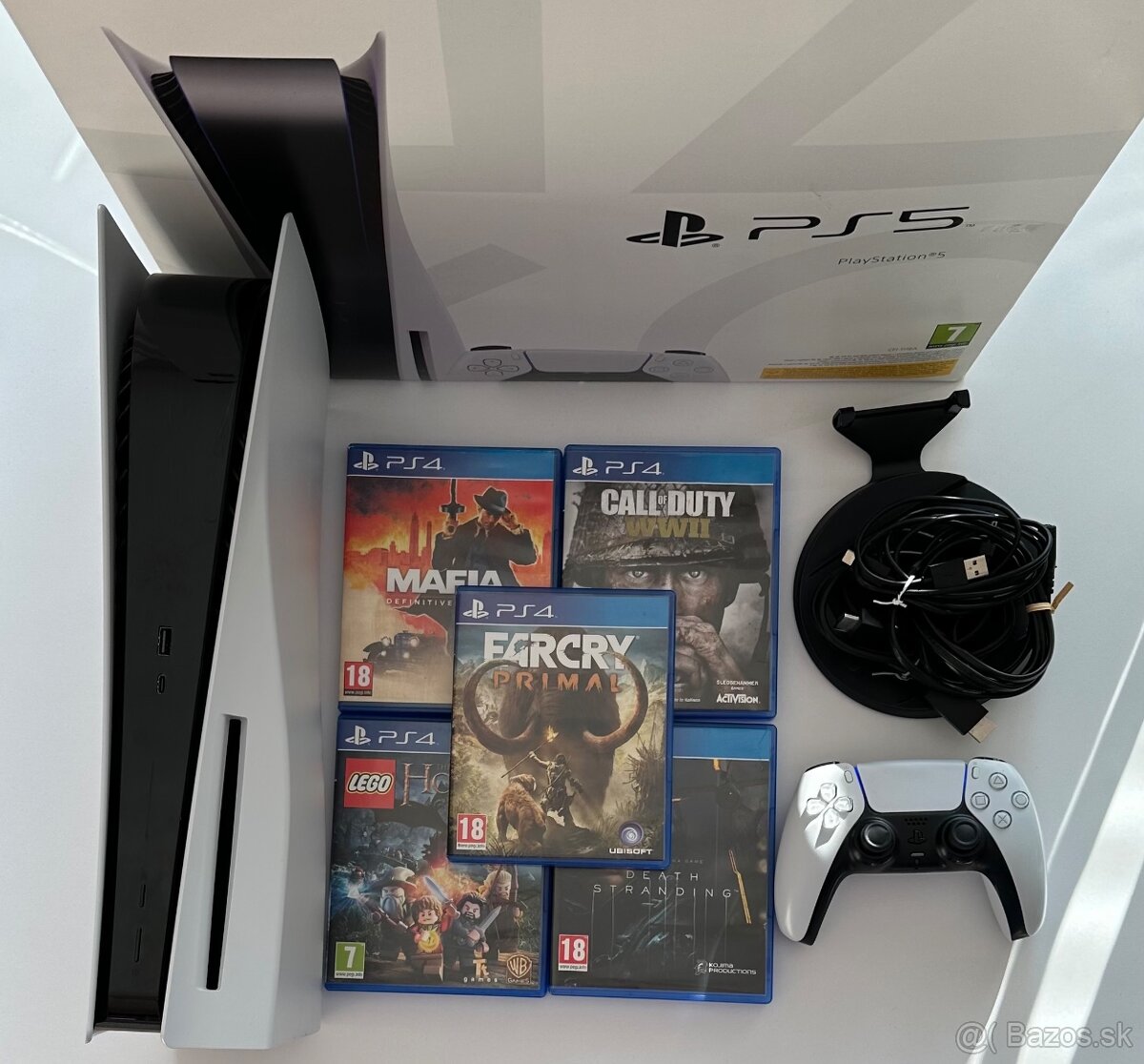 Playstation 5 + 1x ovládač + krabica + 5 hier