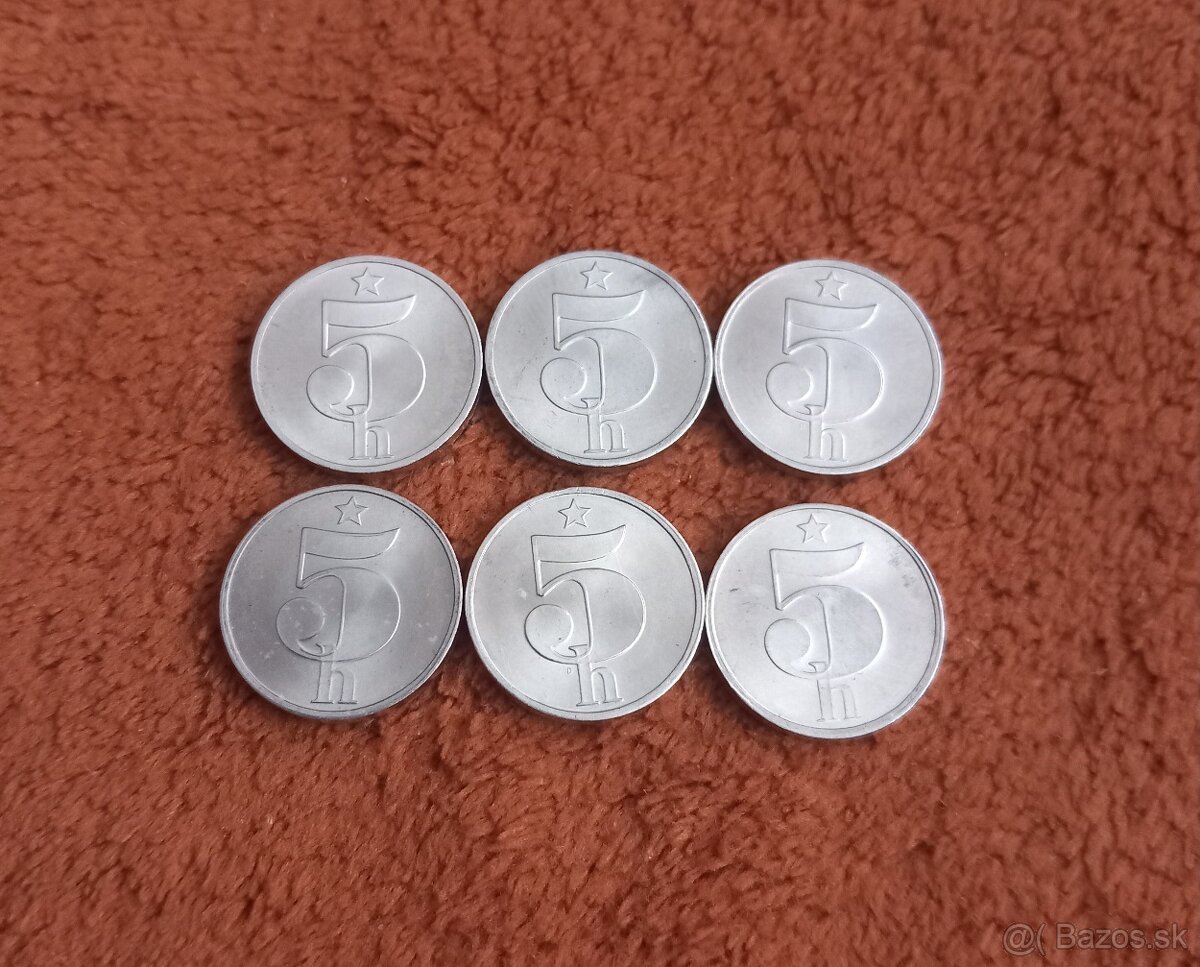 Predám vzácne mince 5 hal. 1980 az 1985 R, ČSSR